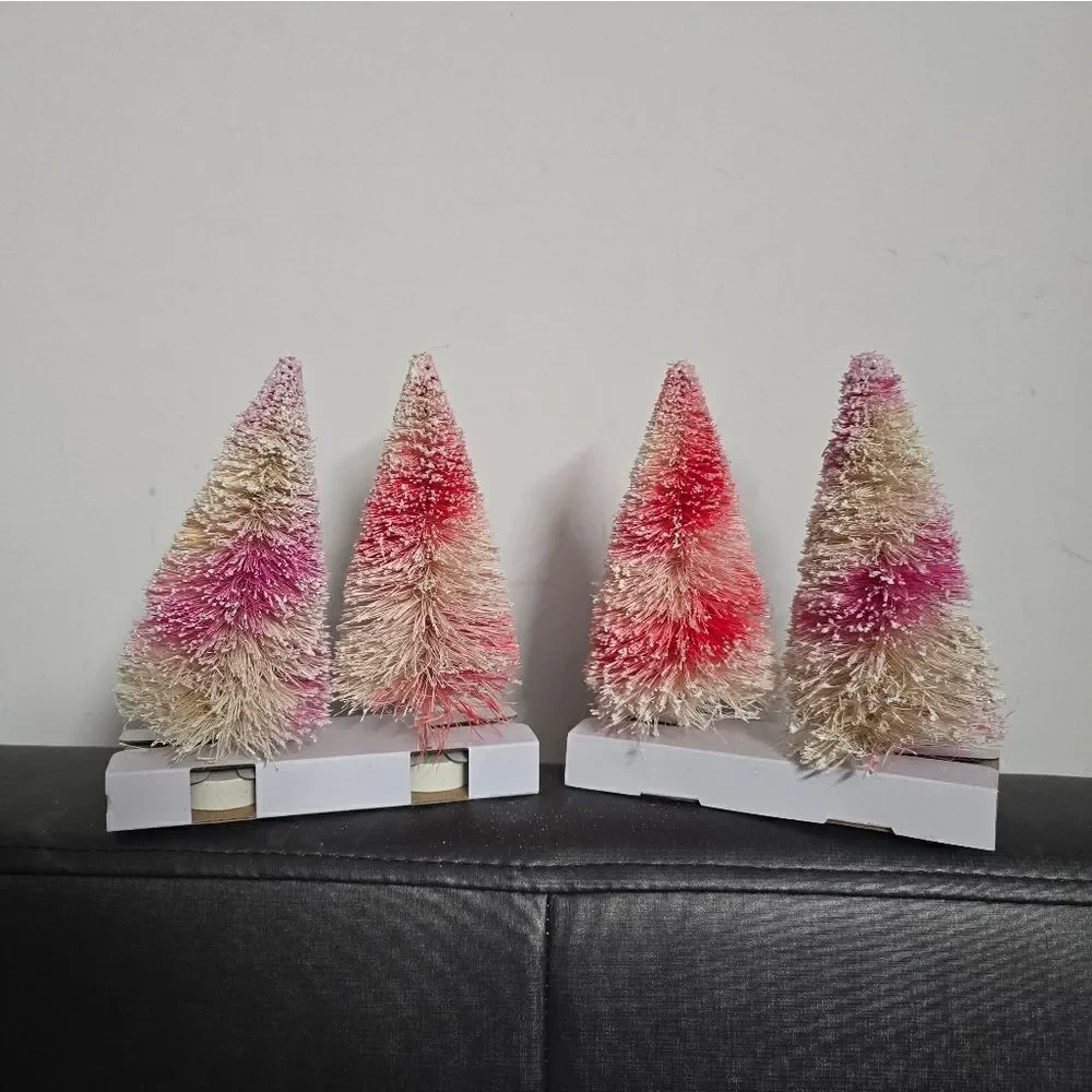 Red and Pink Holiday Decor Miniature Christmas Trees